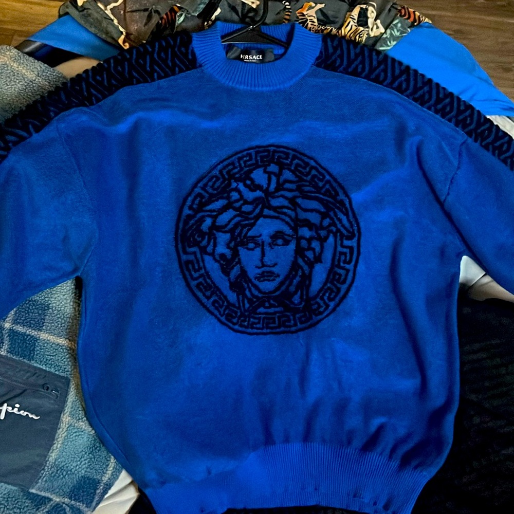 Authentic Cross-Woven Blue Versace Sweater